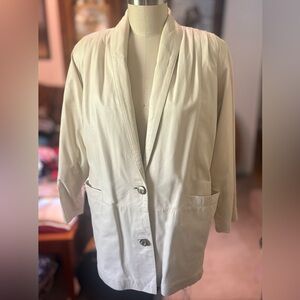Bally Ivory Cream Leather Blazer Jacket Shawl Collar Italy 4